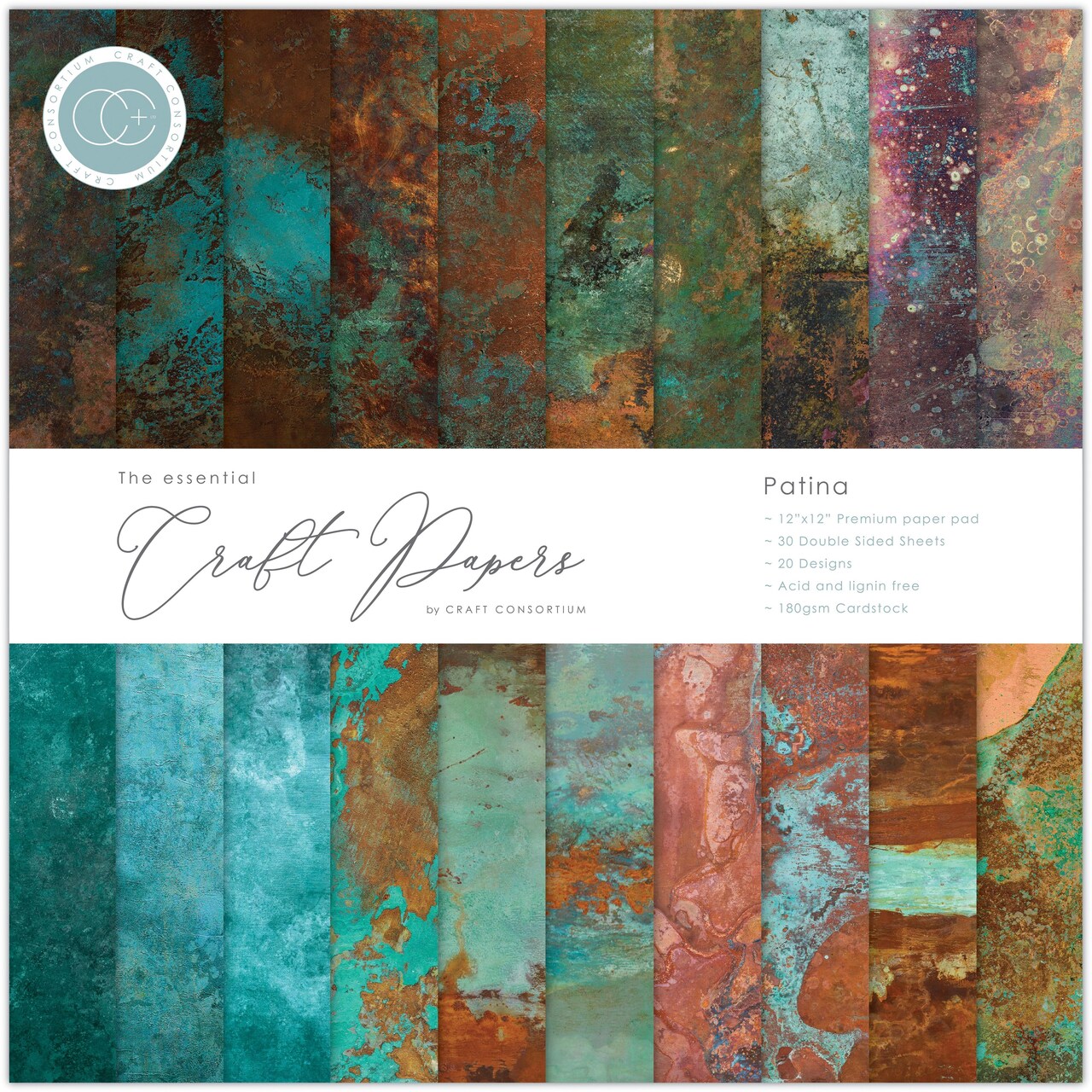 Craft Consortium Double-Sided Paper Pad 12"X12" 30/Pkg-Patina, 20 Designs
